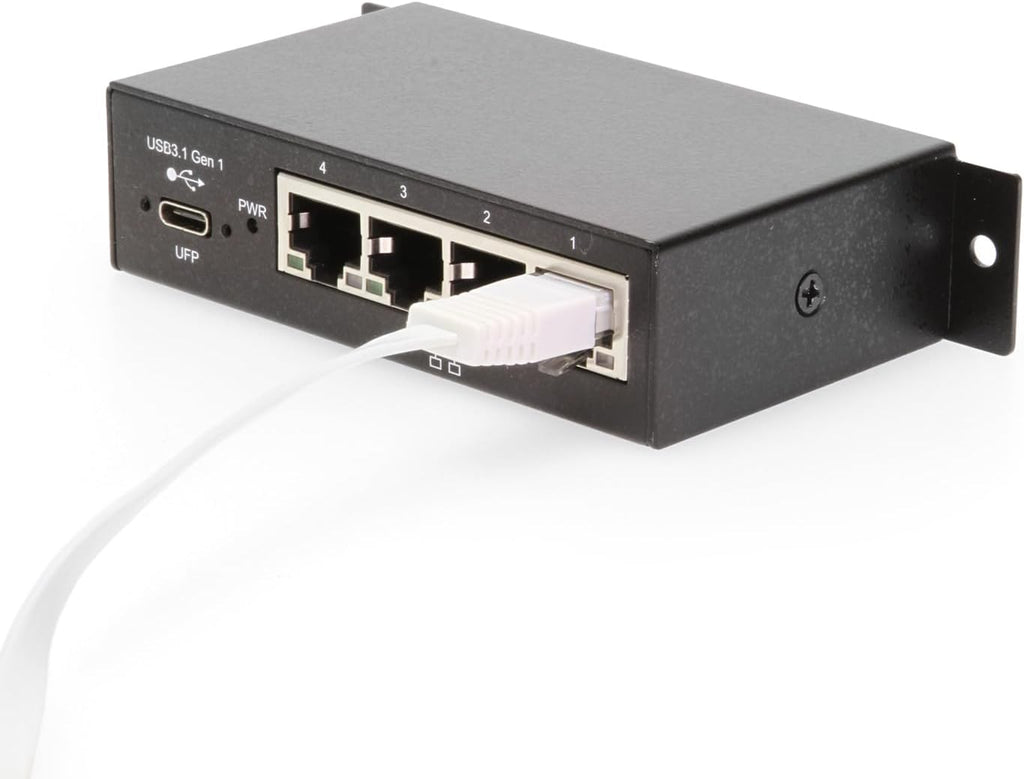Coolgear 4-Port Gigabit Ethernet to USB-C Adapter - Energy Efficient, Mountable, and Industrial Grade with Independent Port Control