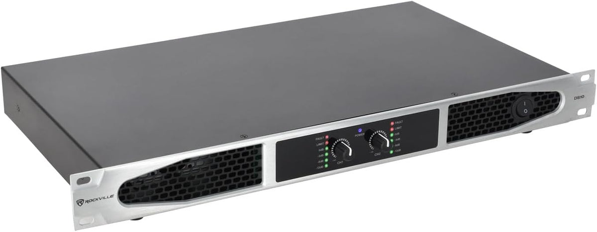 Rockville DS10 2-Channel Power Amplifier 4000W Peak / 1000W RMS, 1U Rack Mount, Class D, Pro Audio DJ Amp for Speakers or Subs