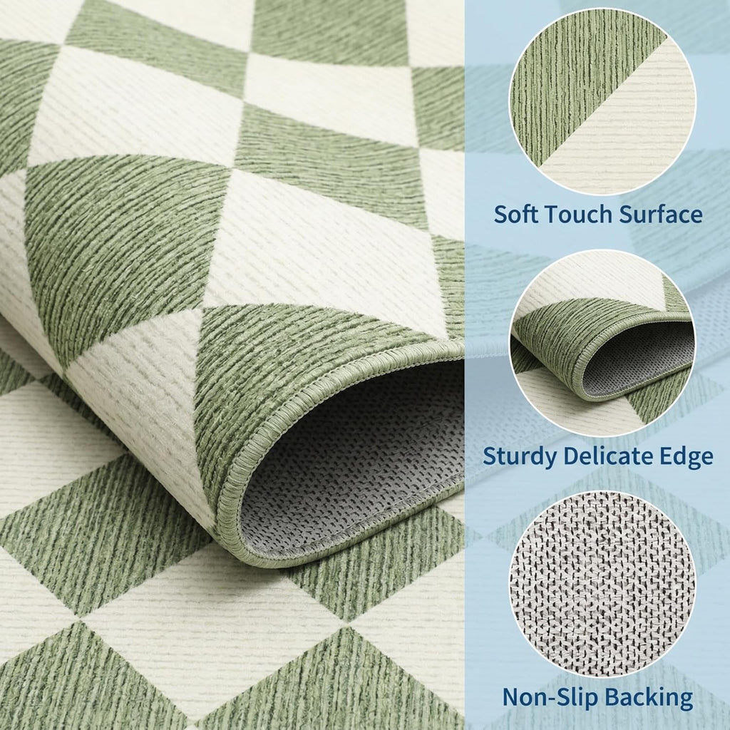 GarveeHome Sage Green Area Rugs 8x10 for Living Room, Checkered Large Washable Rug Soft Non Slip Backing Floor Mat Carpet Indoor Thin Rug for Bedroom Dining Room Playroom Nursery Home Decor