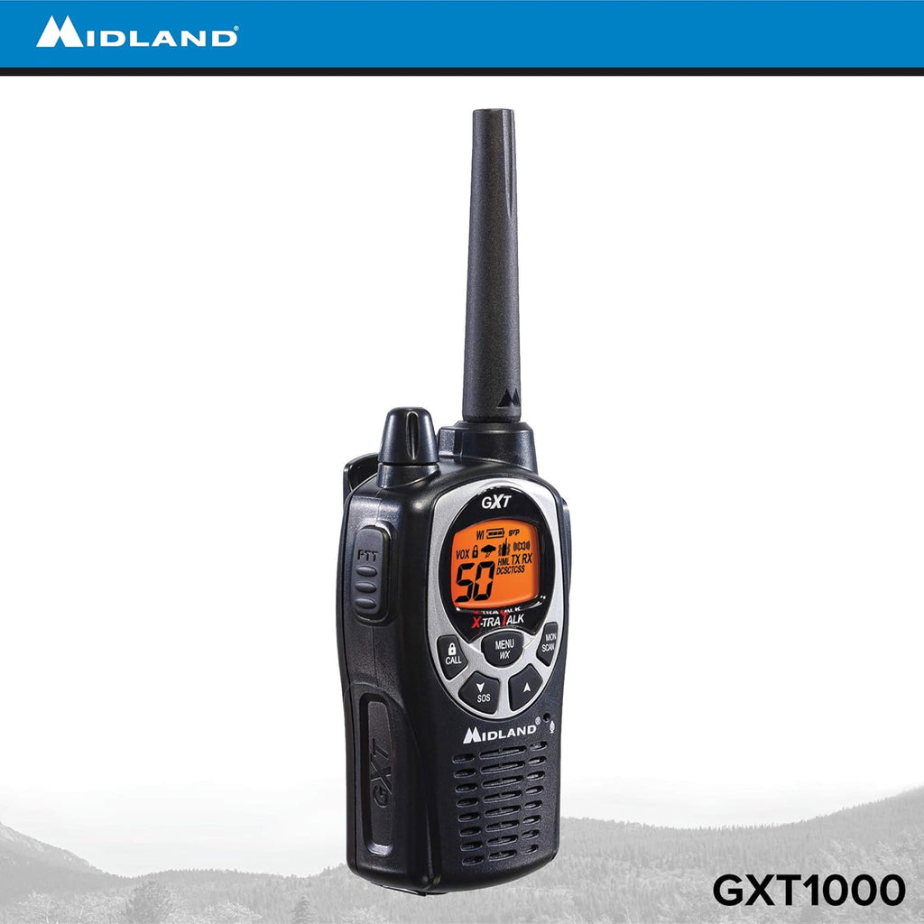Midland GXT1000VP4 50 Channel GMRS Two-Way Radio - Up to 36 Mile Range Walkie Talkie - Black/Silver (Pack of 4)