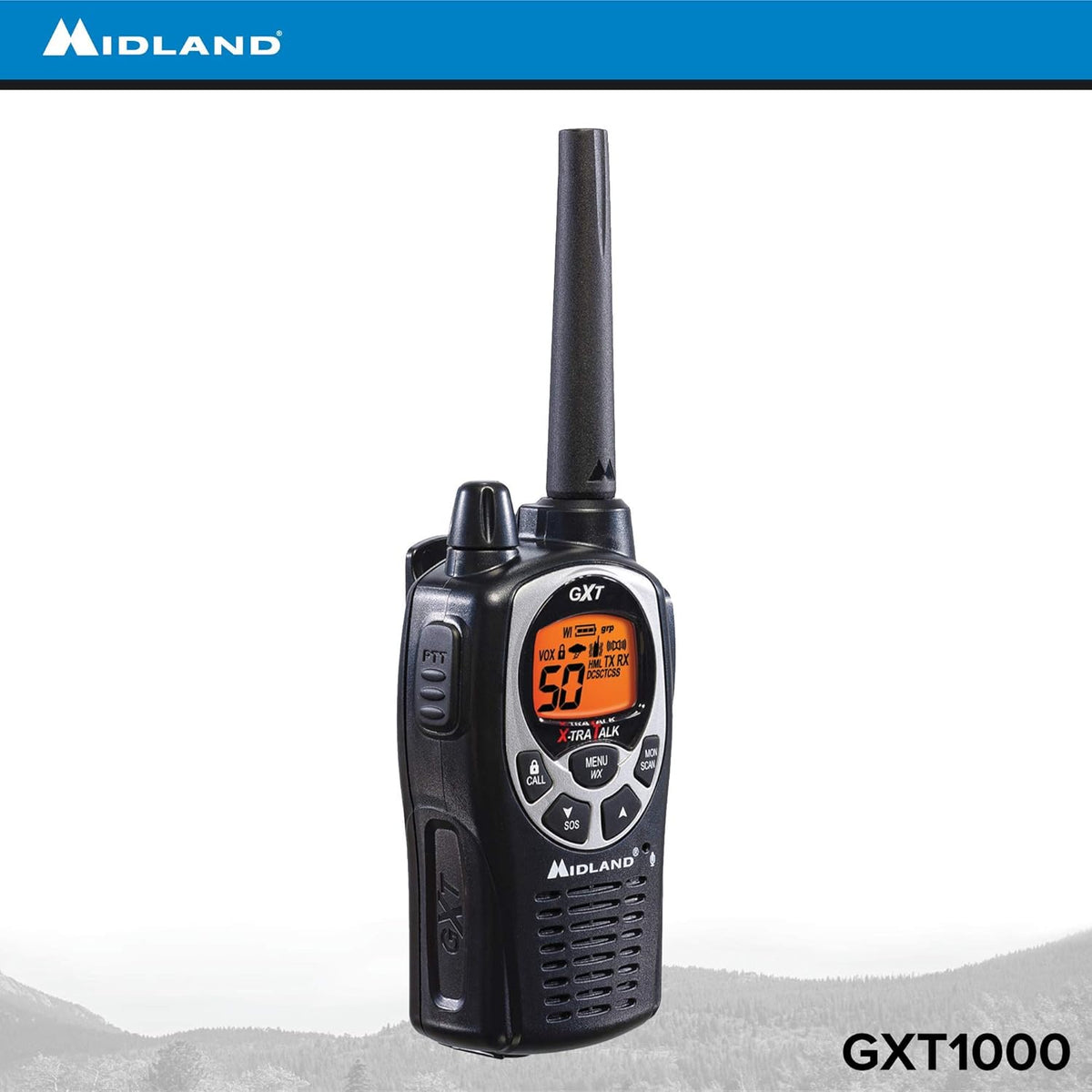 Midland GXT1000VP4 50 Channel GMRS Two-Way Radio - Up to 36 Mile Range Walkie Talkie - Black/Silver (Pack of 4)
