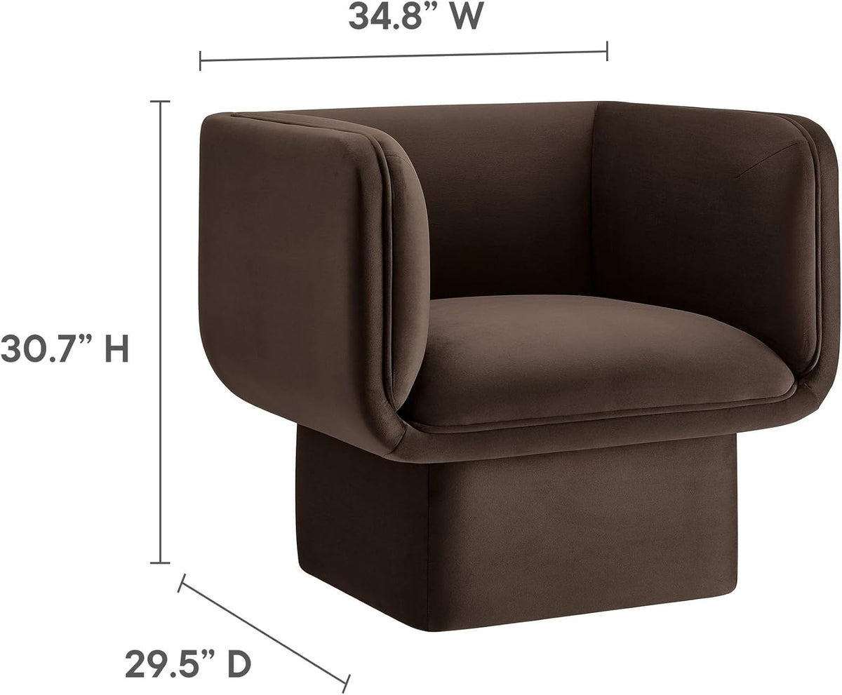 Modway Tate Performance Velvet Accent Chair in Chocolate Brown - Upholstered Club Chair - Modern Barrel Armchair - Comfy Reading Leisure Chair for Living Room, Bedroom, Office