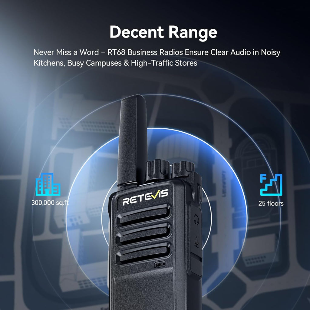 Retevis RT68 Walkie Talkies with Earpiece, Portable FRS Two-Way Radios Rechargeable, with 6 Way Multi Unit Charger, Hands Free, Long Range, Rugged 2 Way Radios 6 Pack for Adults School Church