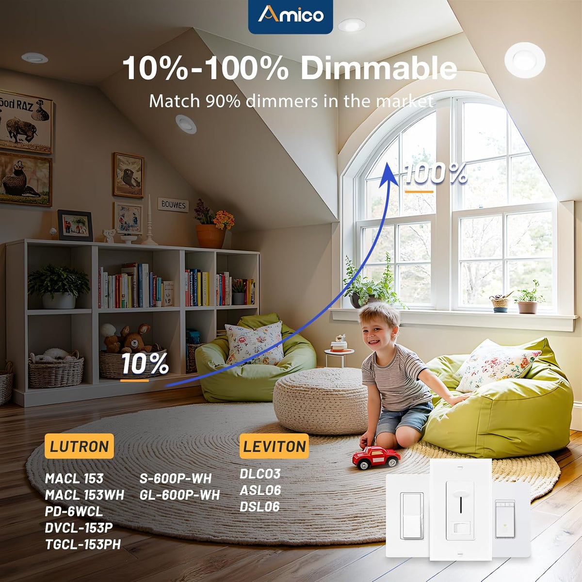Amico 12 Pack 6 Inch 5CCT Gimbal LED Recessed Ceiling Light, 360°&90° Adjustable Eyeball Directional Can Lights, Dimmable Retrofit Wafer Downlight with Jbox, 12W 1200LM CRI90+, White, ETL&FCC