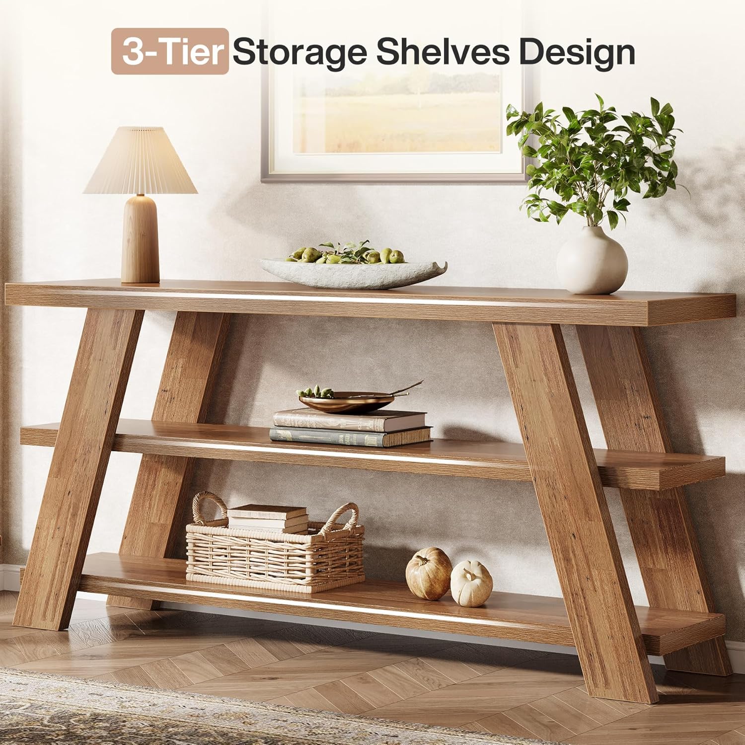 Tribesigns 70.9" Extra Long Console Table with Storage, 3-Tier Narrow Wooden Sofa Table Behind The Couch, Farmhouse Entry Foyer Table for Entryway, Living Room, Hallway, Brown