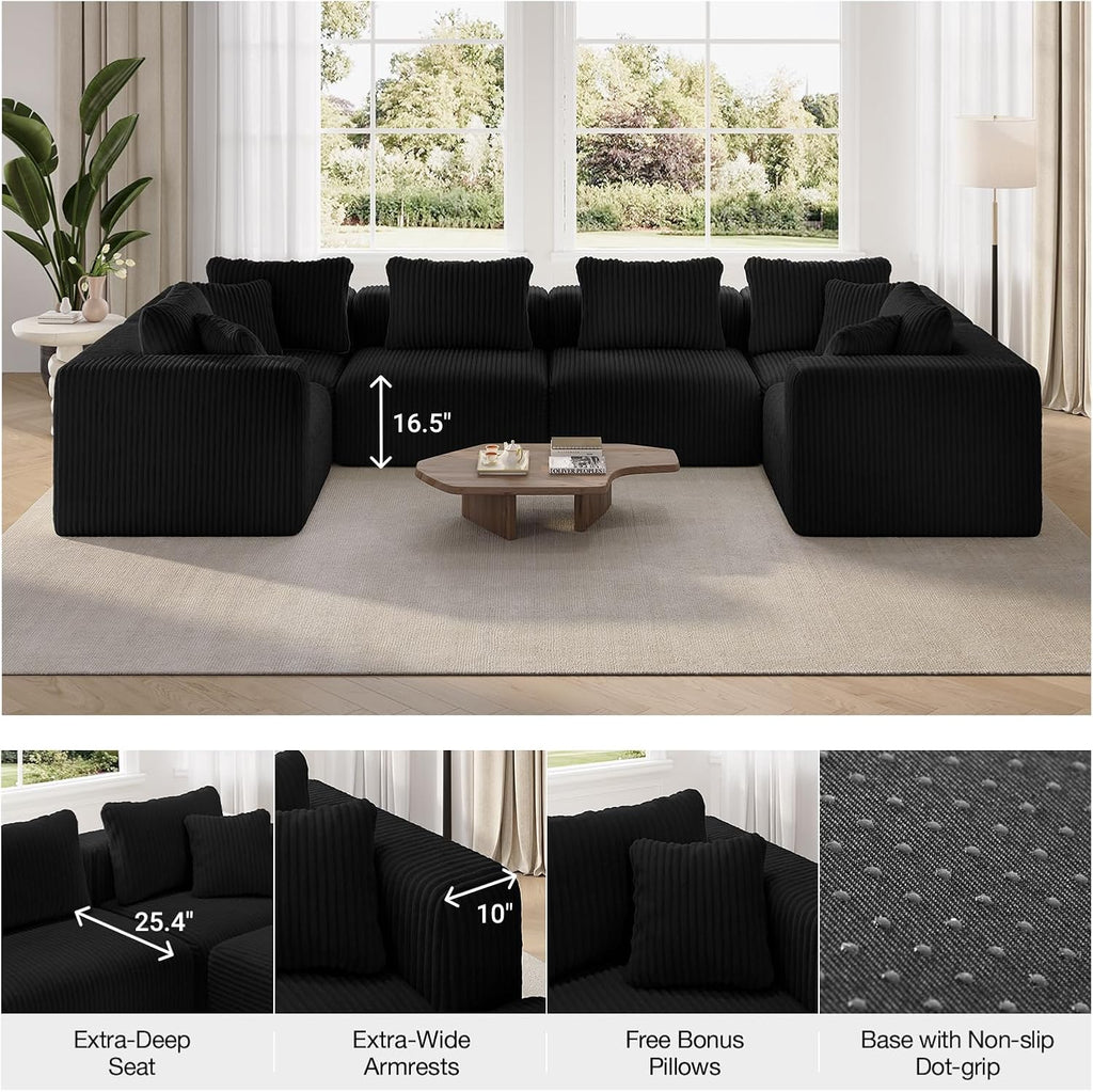 Novilla 141" Modular Sectional Sofa, Modern Cloud Sectional Couch with Smarts Coil® Support, L-Shape Boneless Couch for Living Room Apartments Bedroom, No Assembly Required (6 Seat)