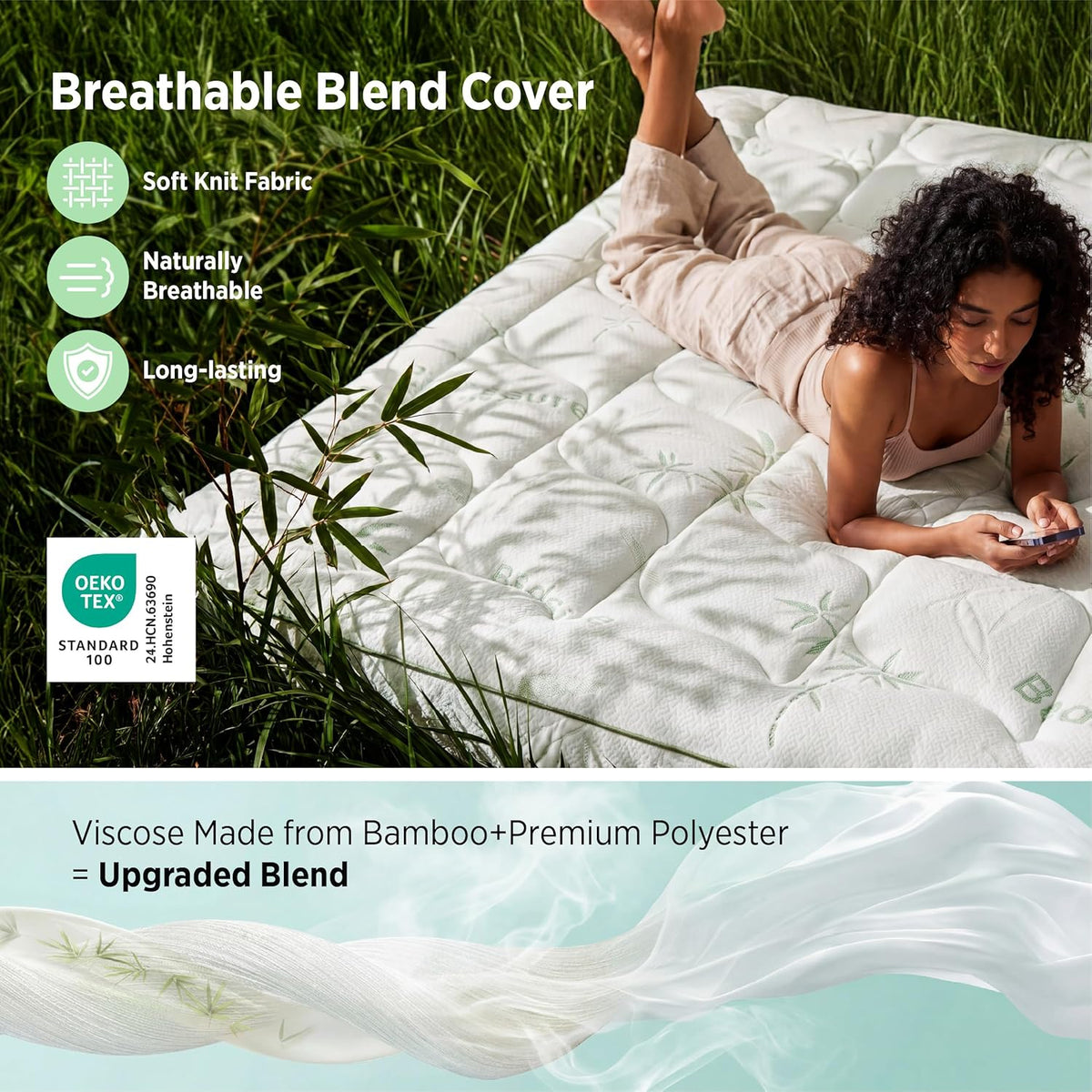 Bedsure 5 Inch Memory Foam Mattress Topper Queen, 2-in-1 Dual Layer, 3 Inch Memory Foam + 2 Inch Viscose Made from Bamboo Mattress Topper Pad Cover, Flippable Memory Foam with Dual Comfort, White
