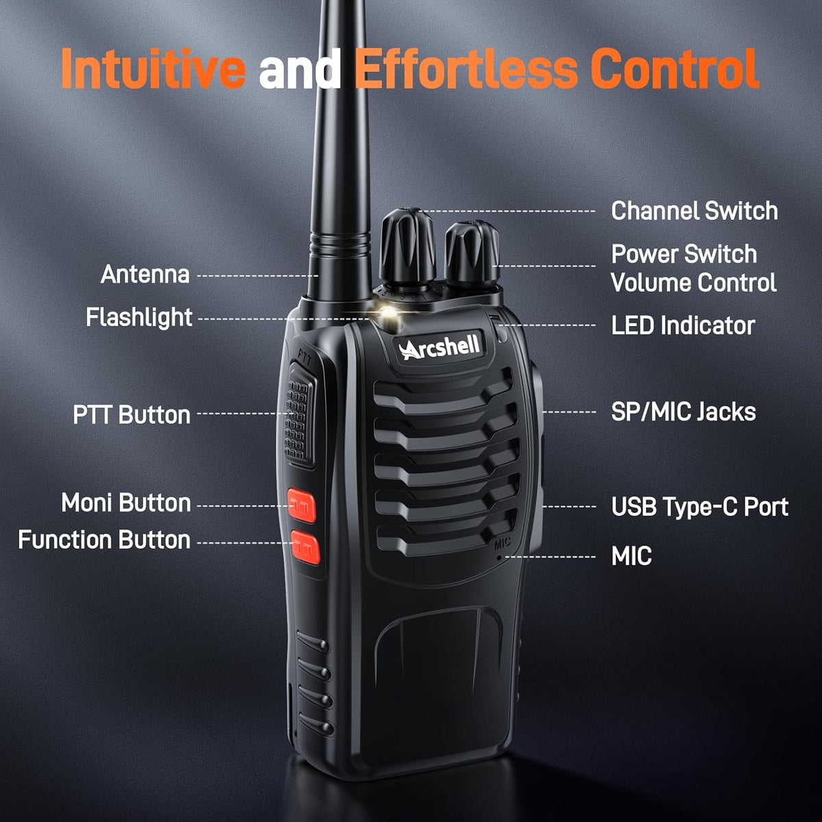 Rechargeable Long Range Two-Way Radios with Earpiece 10 Pack Arcshell AR-5 Walkie Talkies Li-ion Battery and Charger Included (10 Pack)
