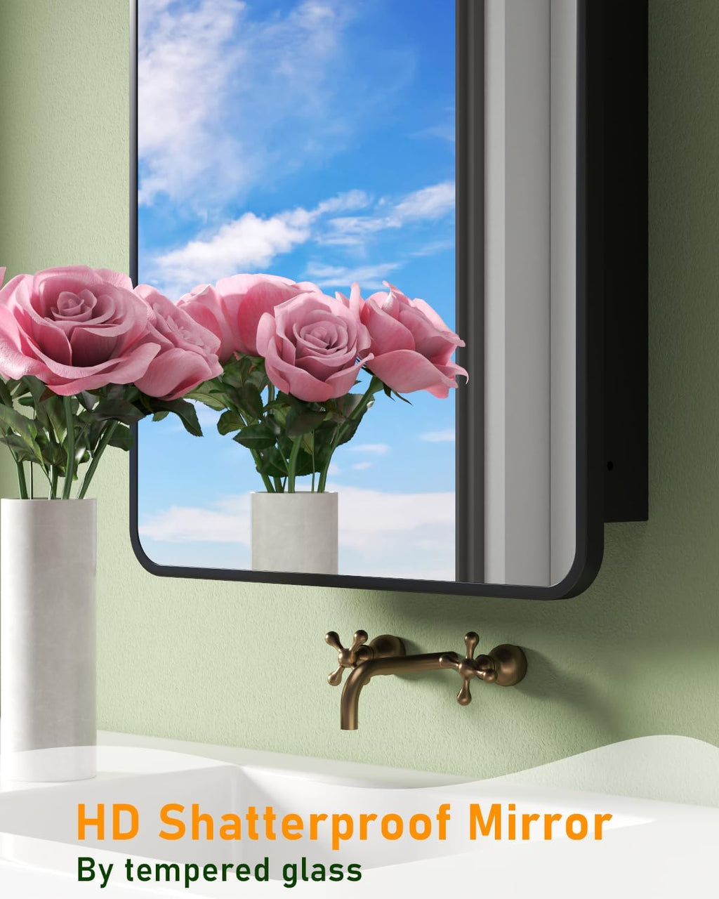 19.7"x31.5" Black Medicine Cabinet with Mirror, Arched Medicine Cabinet with Mirror for Bathroom Vanity Wall Mounted & Recessed with 1 Organizer, 2 Stable and Removable Shelves, Easy Installation