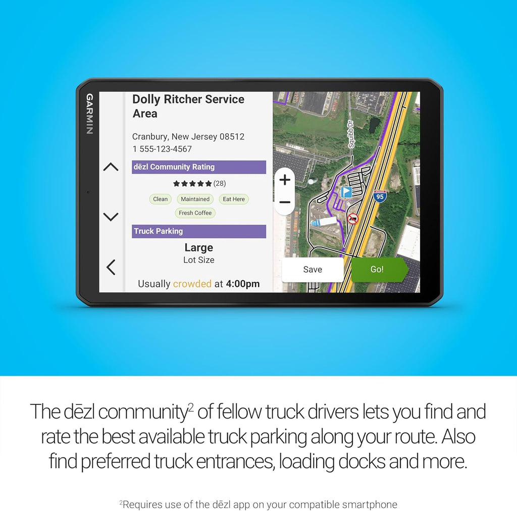 Garmin dēzl™ OTR820, Large High-Res 8” GPS Truck Navigator, Custom Routing, Satellite Imagery, Wind Speed, Community-Shared Loading Docks, Entrances and Parking, Dual-Orientation Display