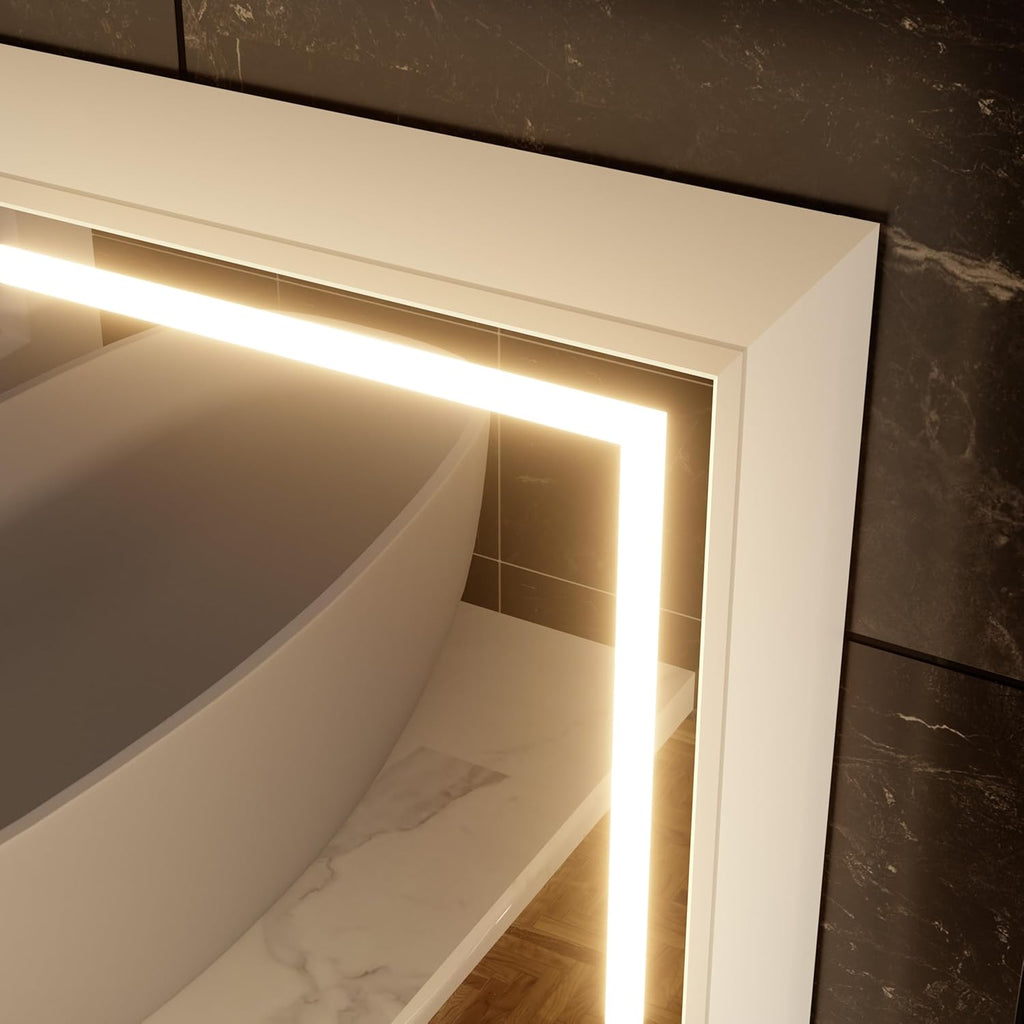 28 x20Inch LED Medicine Cabinet Mirror with Lights for Bathroom,Defogger,Stepless Dimmable, 3000K/5500K Color Temperature Wall Mounted Makeup Mirror,Adjustable Shelf (Assembly Required)