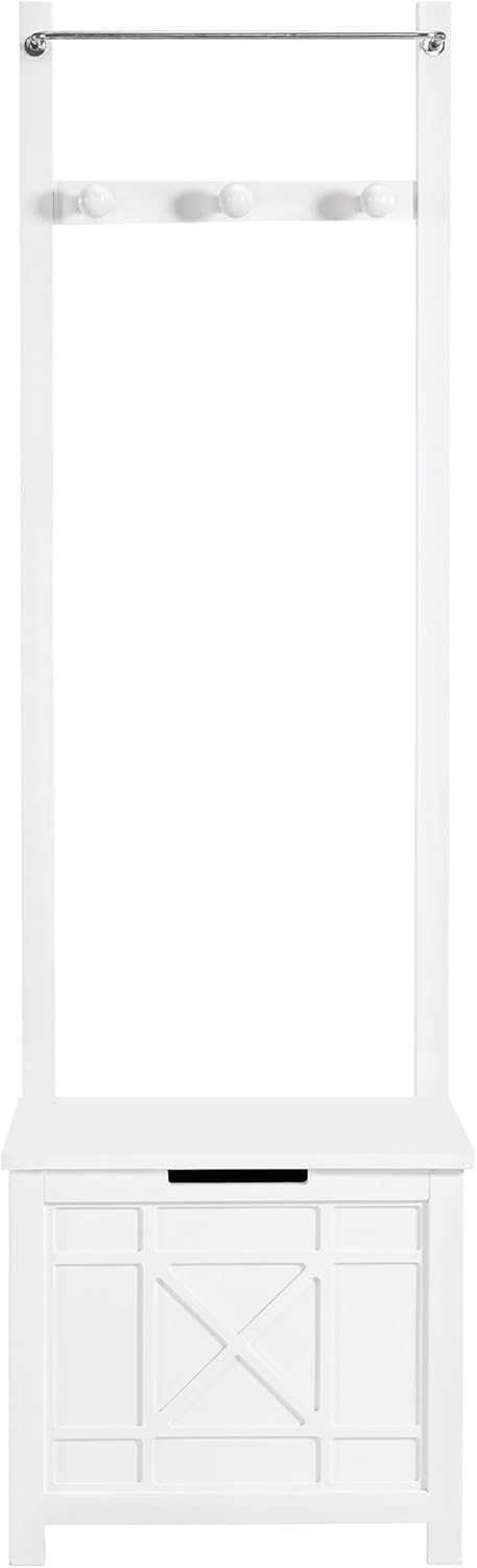 Derby Laundry Hamper with Towel Rack - Stool for Entryway, Laundry Room, or Bathroom Storage (White)