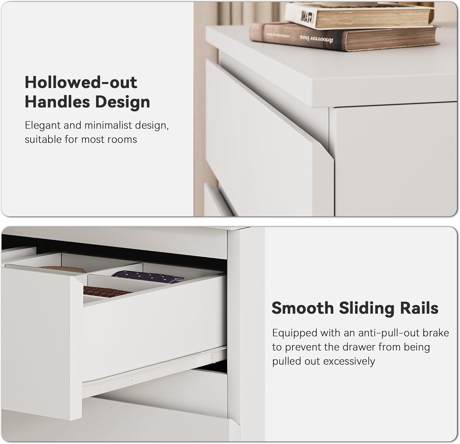 Jocoevol White Tall 6 Drawer Dresser for Bedroom,Dressers & Chests of Drawers with Jewelry Storage,Wood Storage Dresser with Deep Drawers for Living Room Hallway Entryway(40.75" L*23.62" W*15.75")