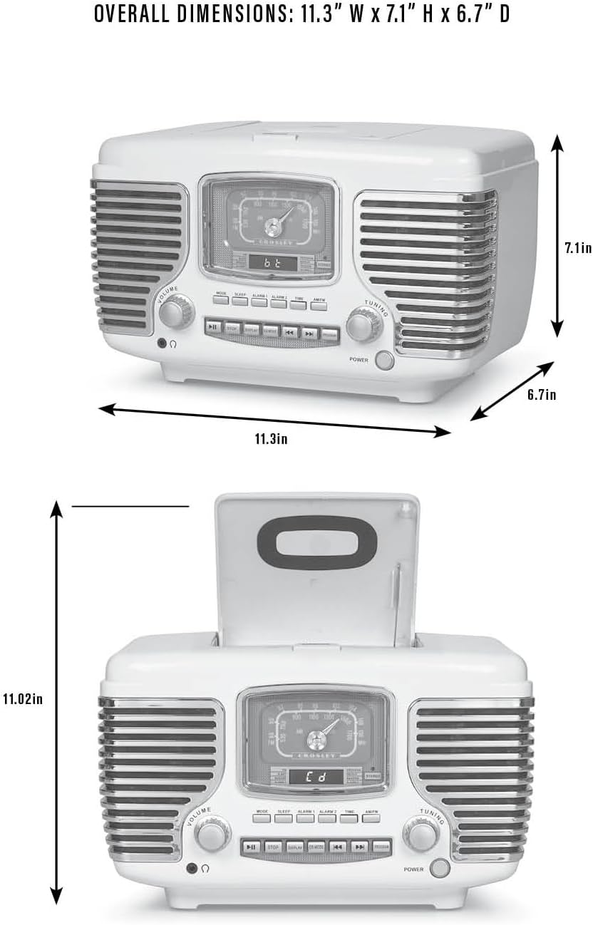 Crosley CR612B-RE Corsair Retro AM/FM Alarm Clock Radio and CD Player with Stereo Bluetooth Speakers, Red