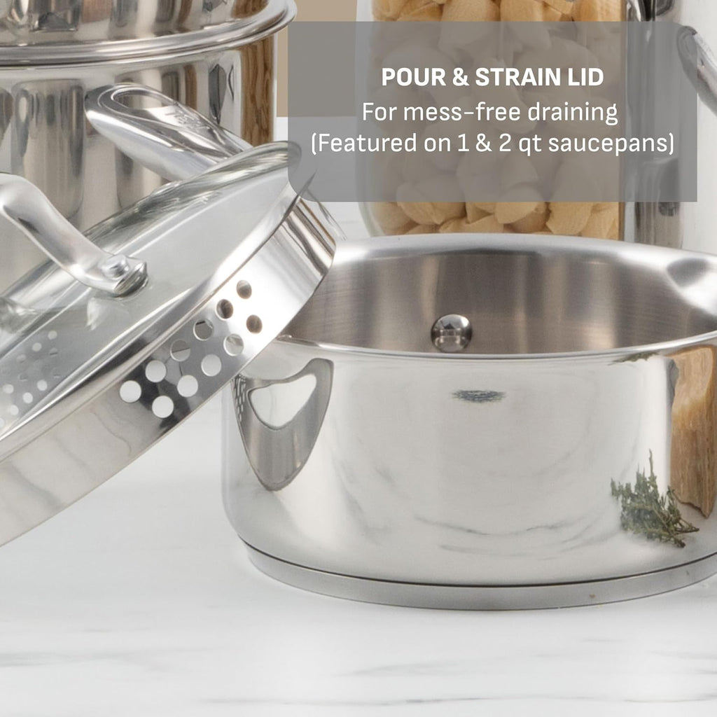 T-fal Gourmet 15-Piece Stainless Steel Cookware Set, Pots and Pans Cooking Set, Dishwasher Safe, Oven Safe to 500°F, Induction Compatible, Stock Pot, Sauce, Saute, Frying Pans, Silver