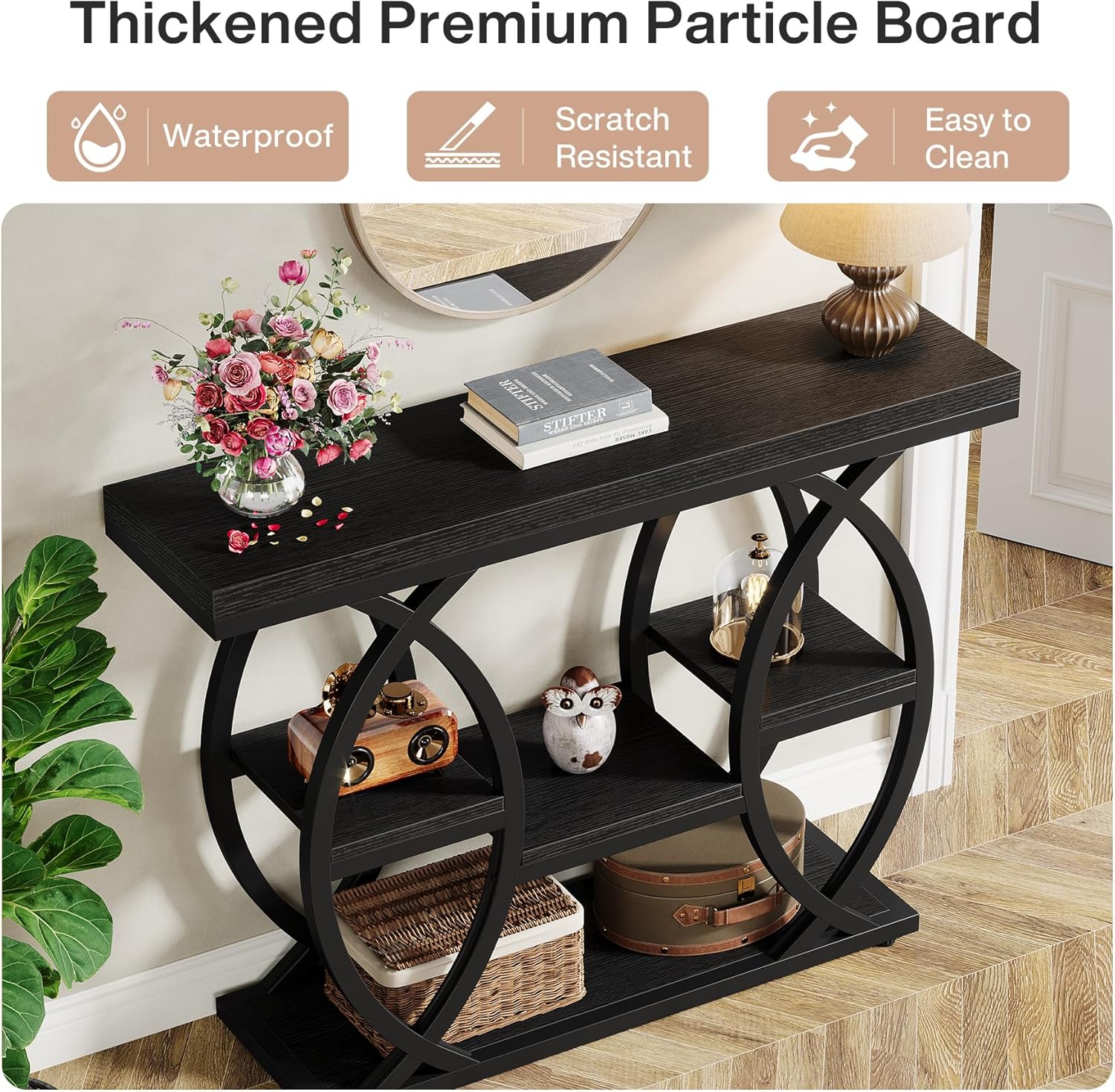 Tribesigns 39.4" Console Table, Industrial 4-Tier Sofa Table Entryway Table with Storage Shelves, Narrow Wood Accent Tables with Metal Frame for Small Spaces, Hallway, Foyer, Black