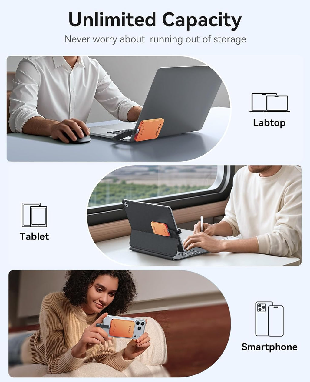 ORICO 1TB Magnetic External SSD, Aluminum Alloy, Up to 460MB/s, External Solid State Drive, Expand Storage for iPhone 17 Pro Max, Compatible w/MagSafe, USB-C Smartphones - K5MINI Orange