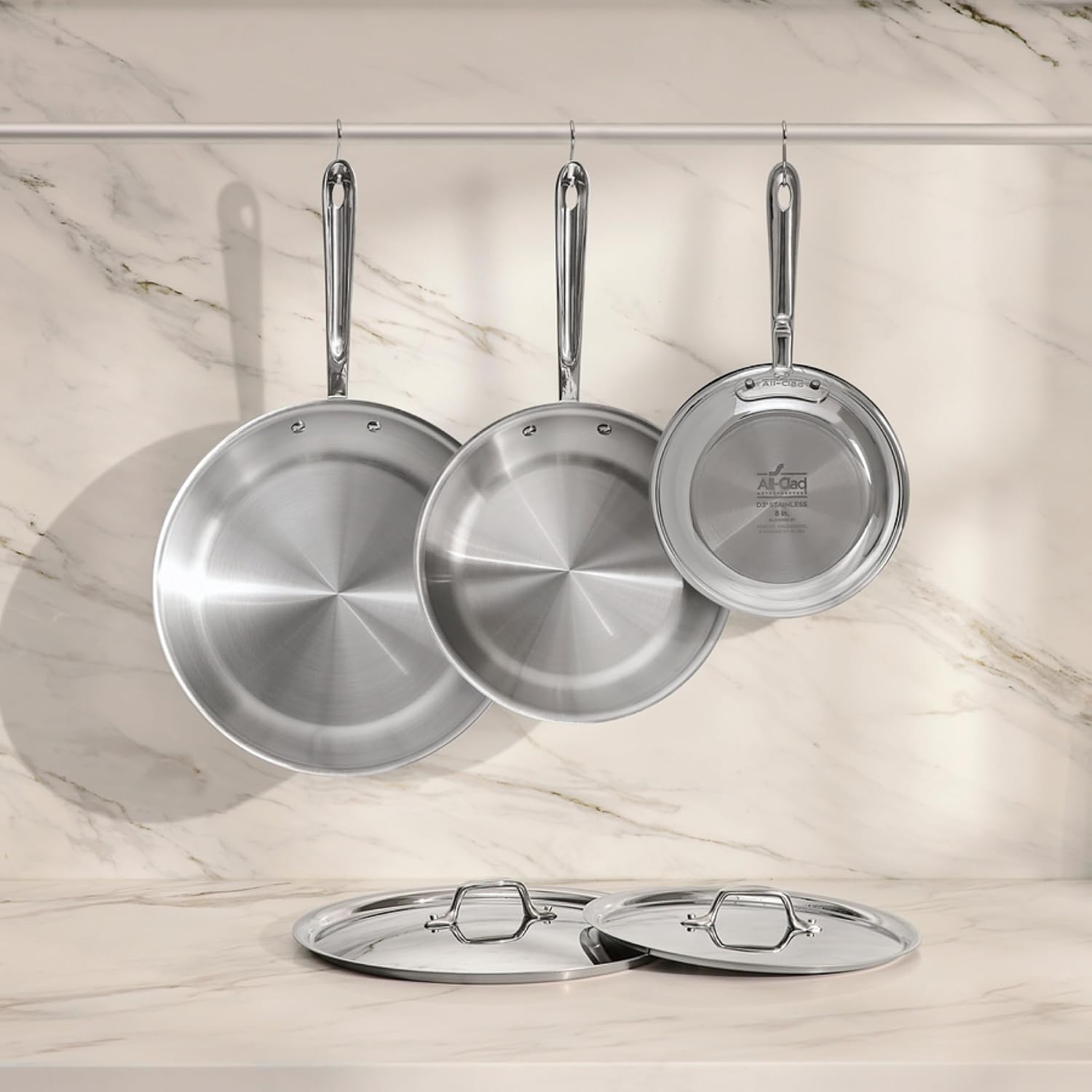 All-Clad D3® Stainless Steel 5 Piece Frypan Set- Made in USA- Includes 8", 10" and 12" Frying Pans With Lid - Professional Grade -Oven Safe & Induction Compatible