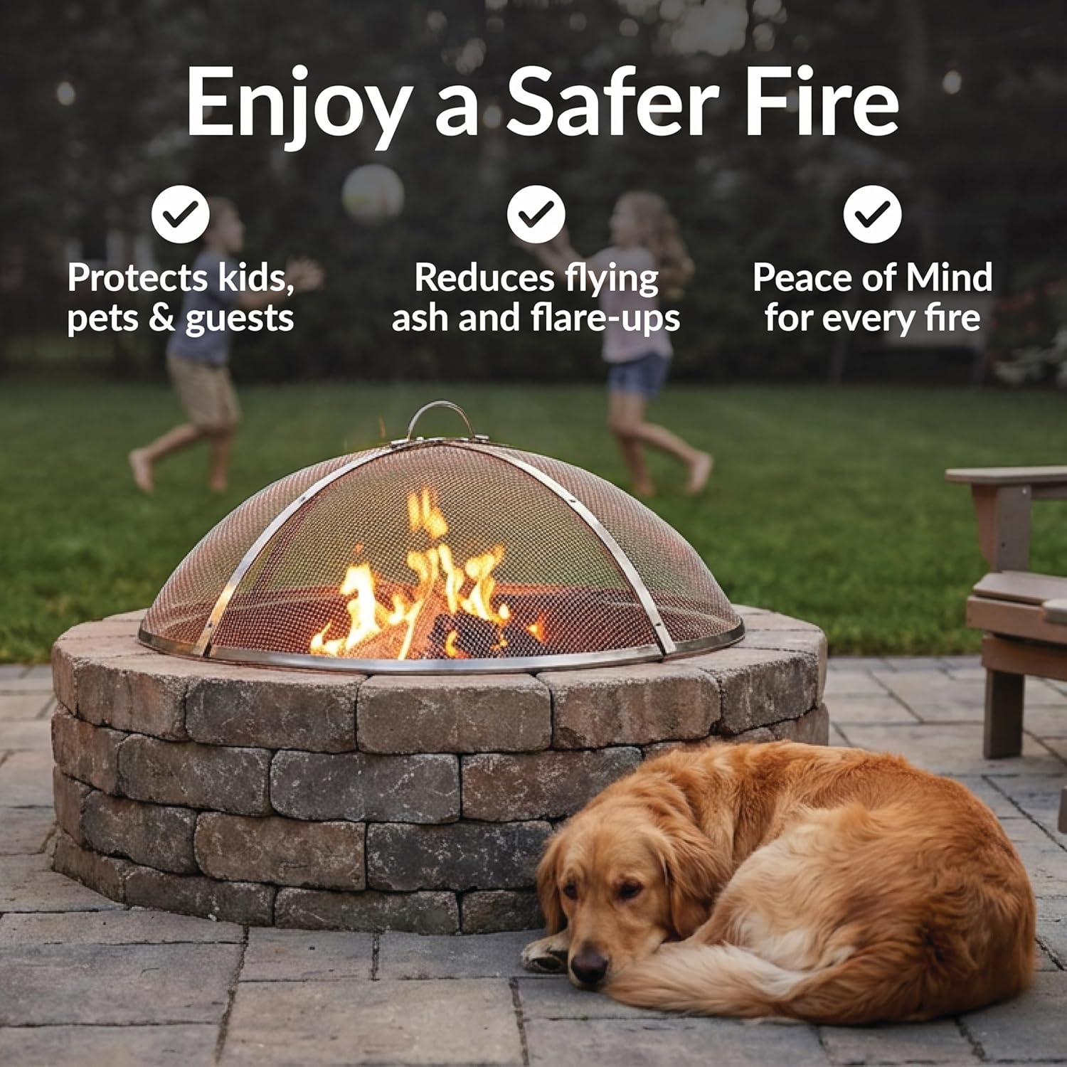 Sunnydaze Round Stainless Steel Spark Screen - Rust-Resistant Heavy-Duty Metal Fire Pit Spark Screen with Handle - 30" Diameter