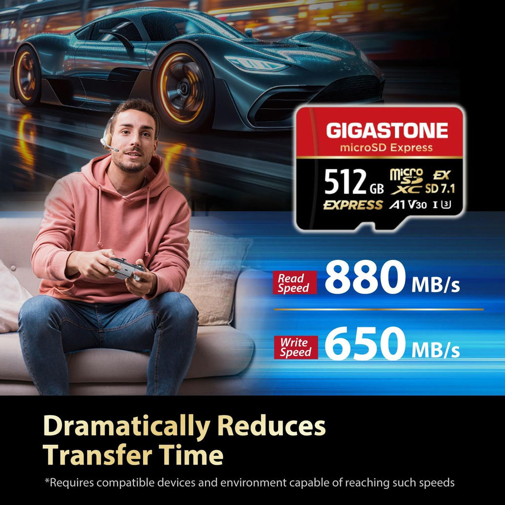 【Designed for Switch 2】 GIGASTONE 512GB microSD Express R/W 880/650MB/s SDXC Memory Card SD 2.0 3.0 5.0 7.1 UHS-I UHS-II, Action Camera Drone, V30 U3, SD Adapter 【5-Years Data Recovery】