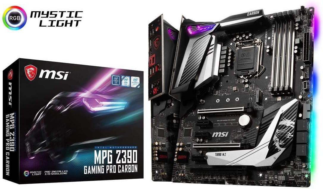 MSI MPG Z390 Gaming PRO Carbon LGA1151 (Intel 8th and 9th Gen) M.2 USB 3.1 Gen 2 DDR4 HDMI DP SLI CFX ATX Z390 Gaming Motherboard
