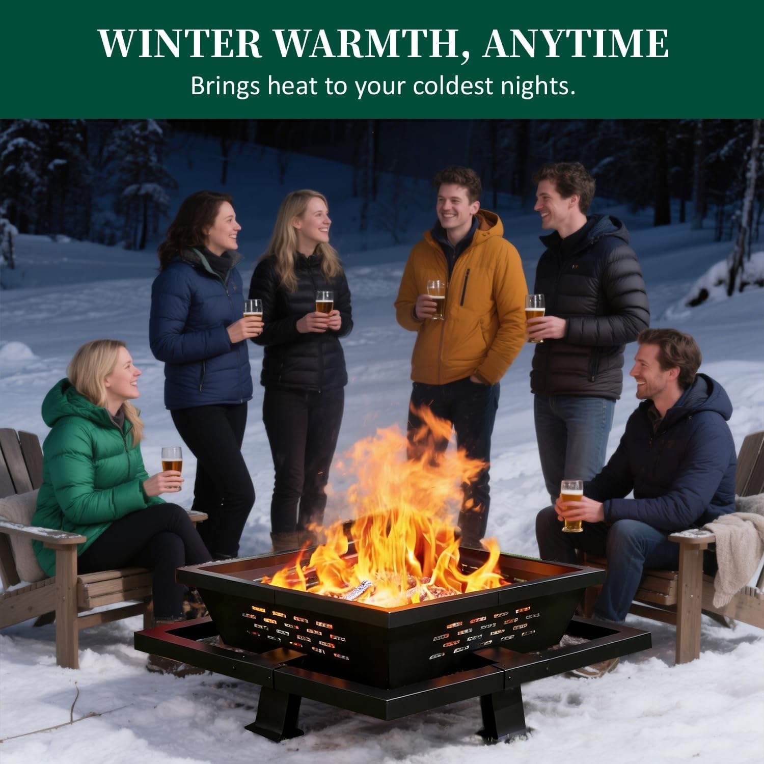 47 Inch Fire Pit for Outside, Outdoor Wood Burning Firepit with Poker, Heavy Duty Fire Pit for Camping, Backyard, Patio