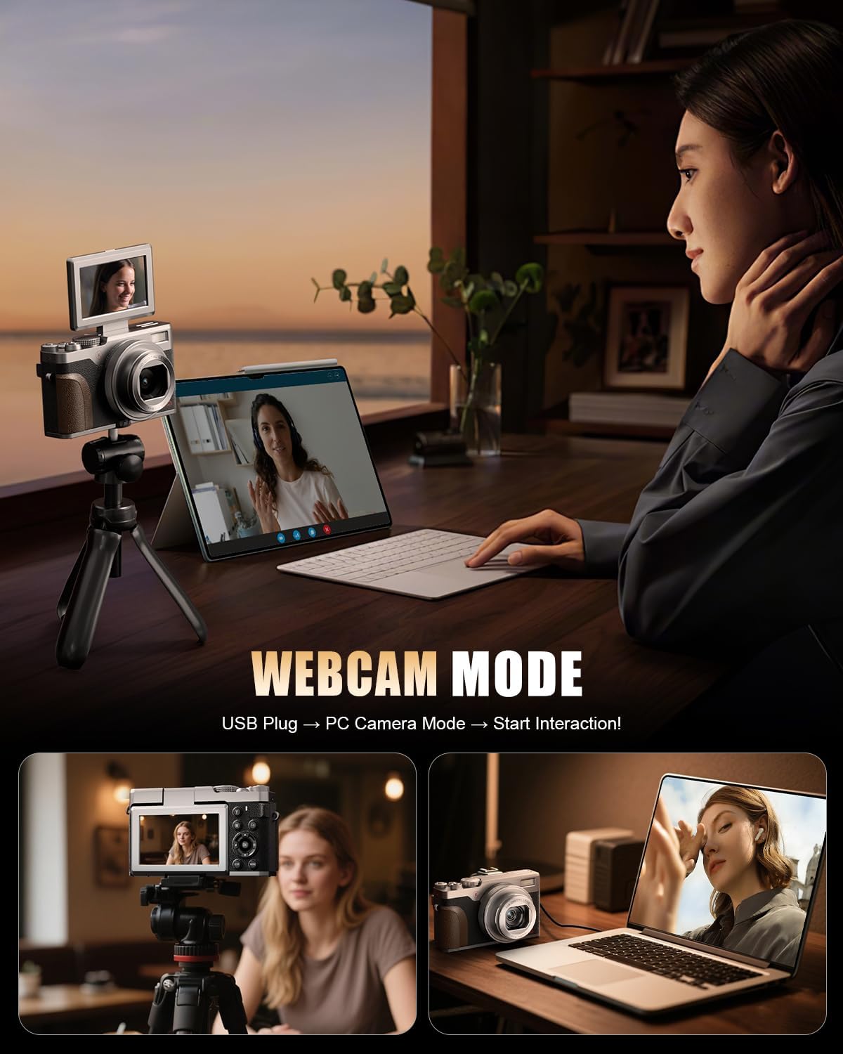 NBD 5K Vlogging Cameras Autofocus,64MP Digital Cameras for Photography,18X Zoom Travel Camera with Anti-Shake,2 Batteries,64GB TF Card(Silver