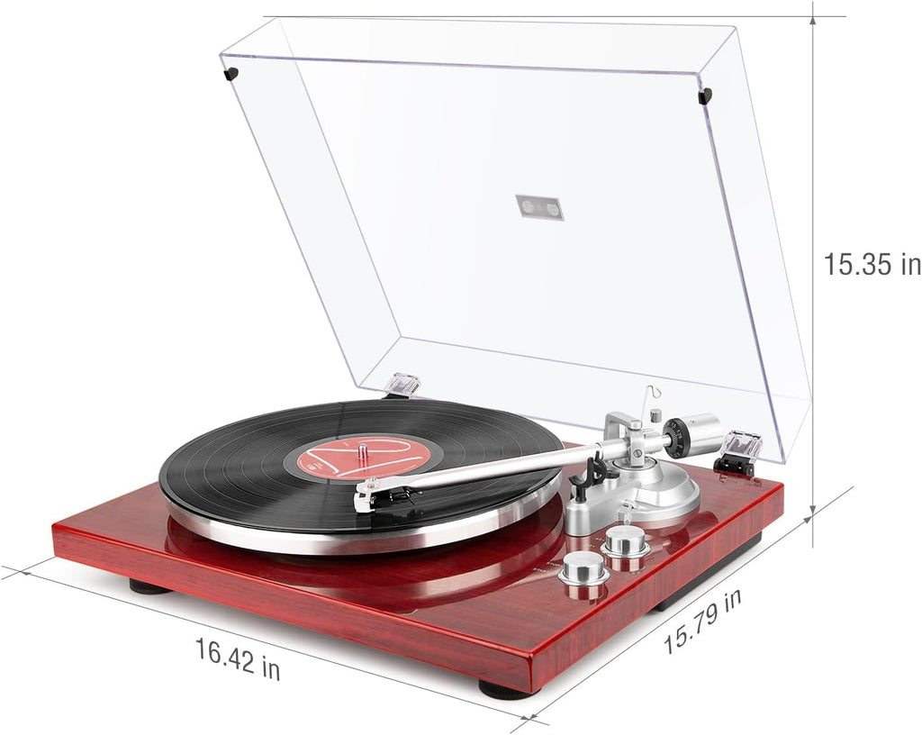 1 BY ONE Belt Drive Turntable with Bluetooth Connectivity, Built-in Phono Pre-amp, USB Digital Output Vinyl Stereo Record Player with Magnetic Cartridge, 33 or 45 RPM