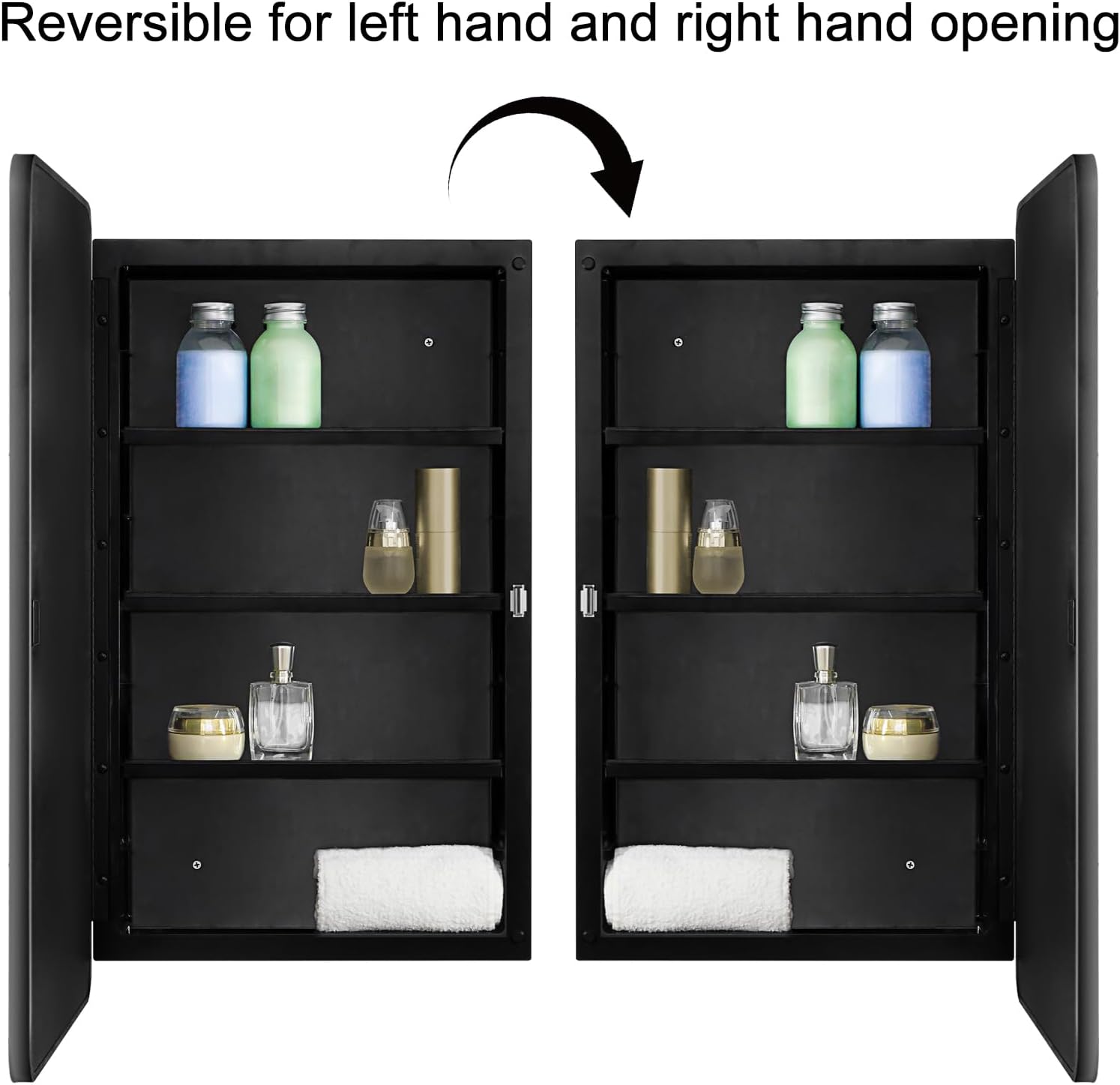 Fundin Black Plastic Medicine Cabinet, Mirror Door with Round Corner Metal Frame, Recessed and Surface Mount Bathroom Wall Medicine Cabinet, 16 x 28 inch Mirror Size