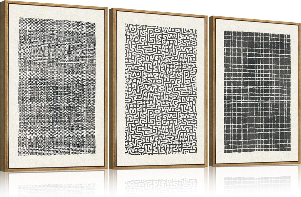BINCUE Abstract Line Wall Art Set of 3 Modern Neutral Black Wall Decor Geometric Minimalist Artwork Framed Black Wall Pictures Abstract Black Wall Art Neutral Minimalist Artprints for Living Room Bedroom Office Bathroom 24"x36" Gift