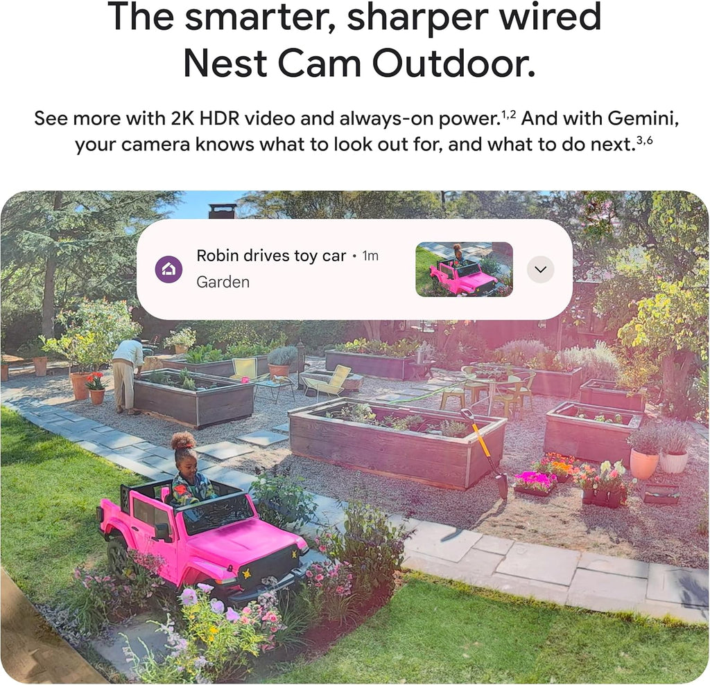 Google Nest Cam Outdoor (Wired, 2nd Gen) - Security Camera with 2K Video and Gemini, Night Vision, 2-Way Audio - Works with Google Home - 2025 Model - Hazel