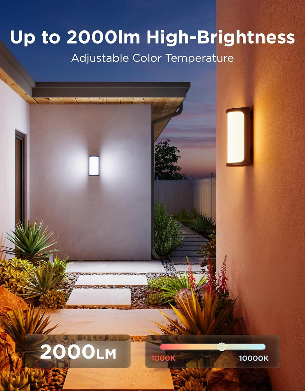 Govee Outdoor Wall Lights Pro, 2 Pack, 2000LM, RGBICWW 72-Zone Customization, Music-Sync, IP67 Waterproof for Outdoor Decor, Porch, Garage, Yard, Patio, Compatible with Alexa, Google Home and Matter