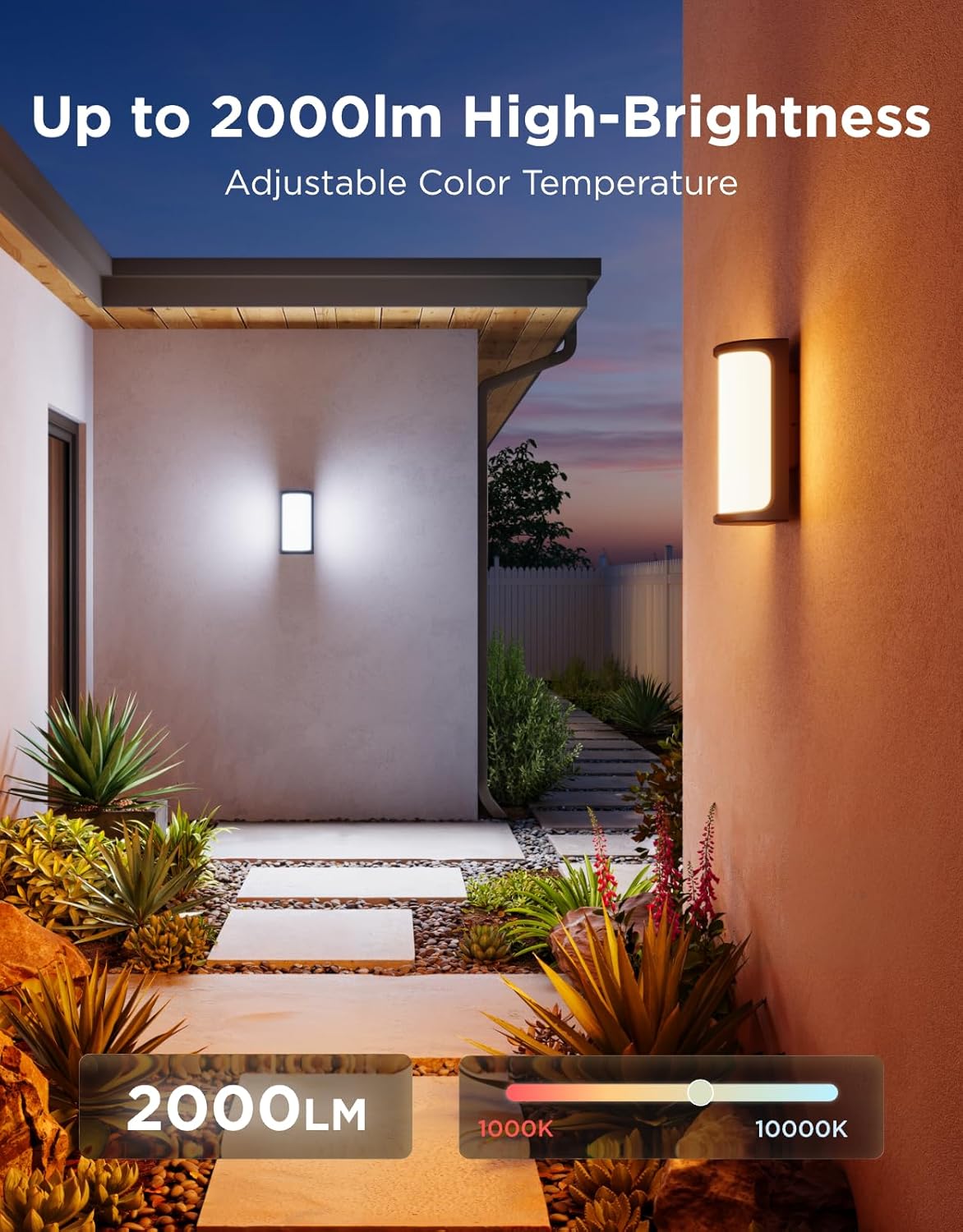 Govee Outdoor Wall Lights Pro, 2 Pack, 2000LM, RGBICWW 72-Zone Customization, Music-Sync, IP67 Waterproof for Outdoor Decor, Porch, Garage, Yard, Patio, Compatible with Alexa, Google Home and Matter