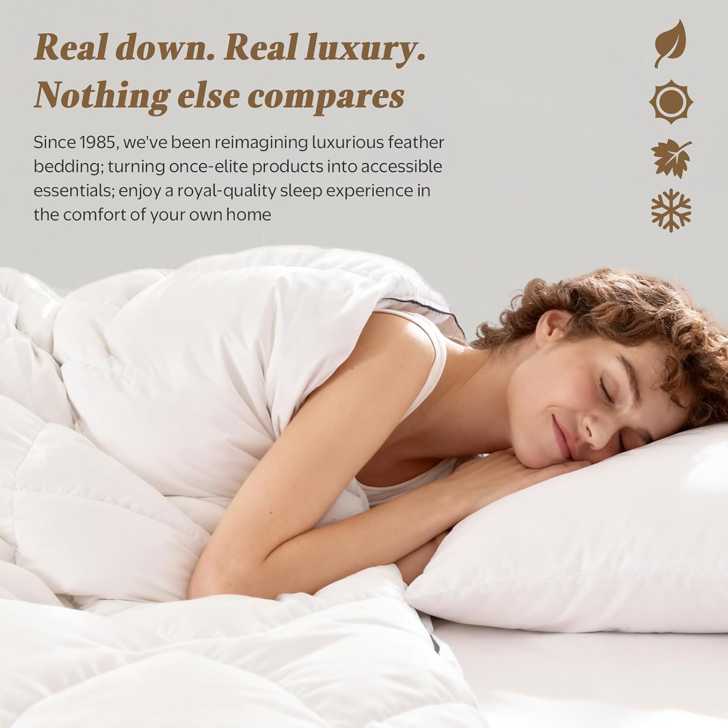 DWR Luxury Feather Down Fiber Comforter King Size, Ultra-Soft Egyptian Cotton-Blend Fabric, High FP Medium Weight for All Season Hotel Style Fluffy Duvet Insert with Ties (106"x90", White)