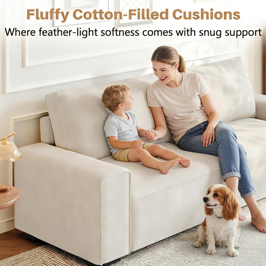 Vesgantti 85'' Chenille Couch for Living Room, 3 Seater Comfy Sofa with Wide Armrest, Thick Spring Cushions, Modern Cloud Couch for Apartment, Office, Bedroom, Small Space, Chenille Beige