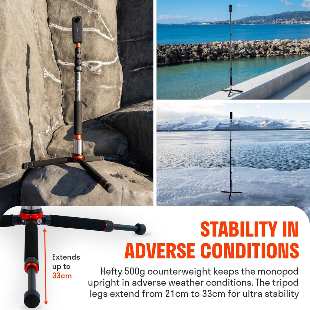 Monopod Pro Carbon Fiber Edition 360 Camera Stand, Compatible with Insta360 X5, X4, X3/DJI Osmo 360/GoPro MAX 2/Ricoh Theta X, Z1/Kandao Qoocam 3 Ultra