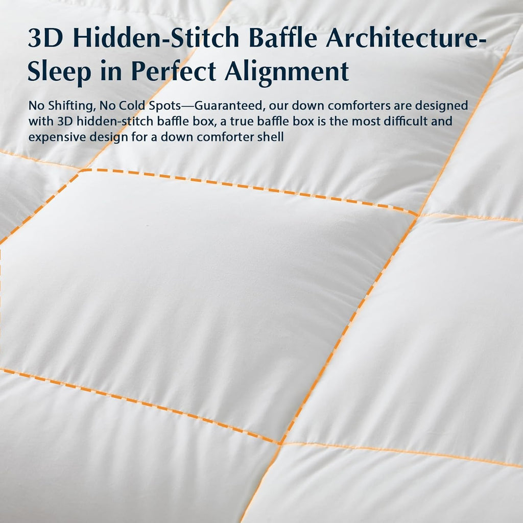 Pacific Coast Goose Feather Down Fiber Comforters King Size, Extra Fluffy White Duvet Insert, Ultra-Soft, Breathable, All Season Hotel Luxury Bedding Comforters, 8 Corner & Center Loops (106"x90")