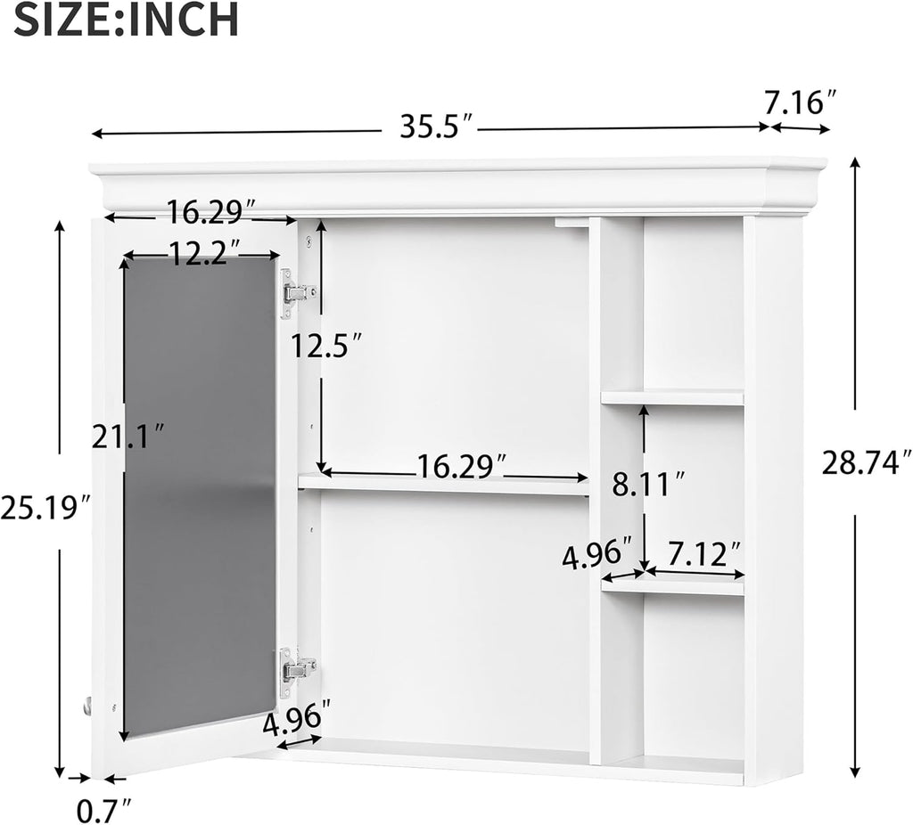 Merax Country Bathroom Medicine Cabinet with Mirror, Farmhouse Wall Mounted Medicine Cabinet with Door and Shelves, Over The Toilet Mirrored Bathroom Storage Wall Cabinet