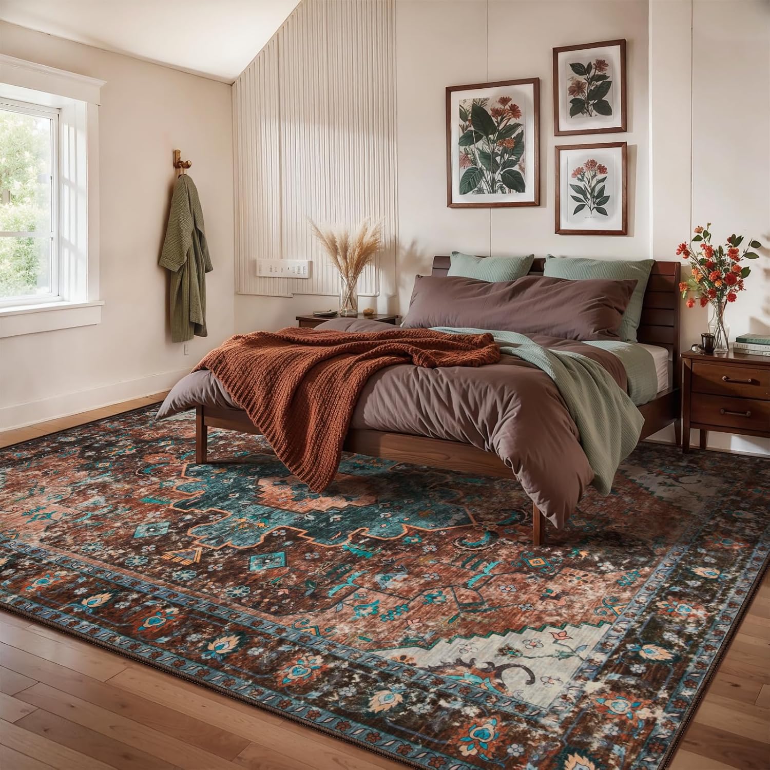 Ciicool 8X10 Area Rugs for Living Room,Washable Large Oriental Non-Slip Carpet for Bedroom Dining Room,Boho Thin Throw Rug for Kitchen