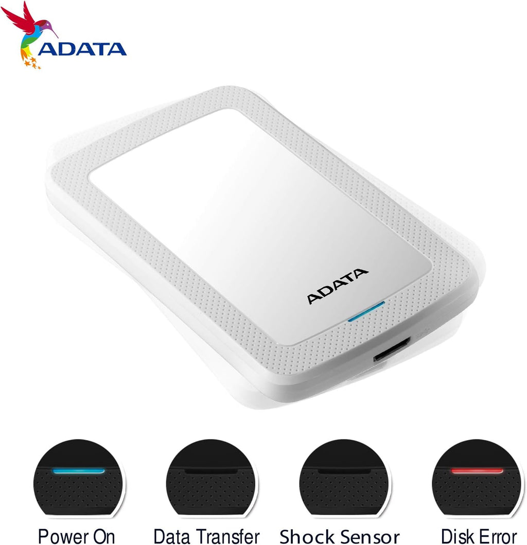 ADATA Hard Drive - 1 TB - External (Portable) - USB 3.1-256-bit AES - White