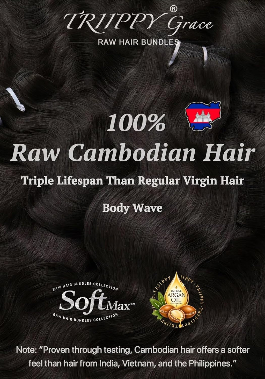 TRIIPPY Body Wave Bundles Human Hair,100% SoftMAX Raw Cambodian Hair Wavy 3 Bundles,Triple The Lifespan Over Regular Virgin Hair Bundle,No.1 Raw Hair Brand On Amazon(16 18 20 Inches,Natural Color)