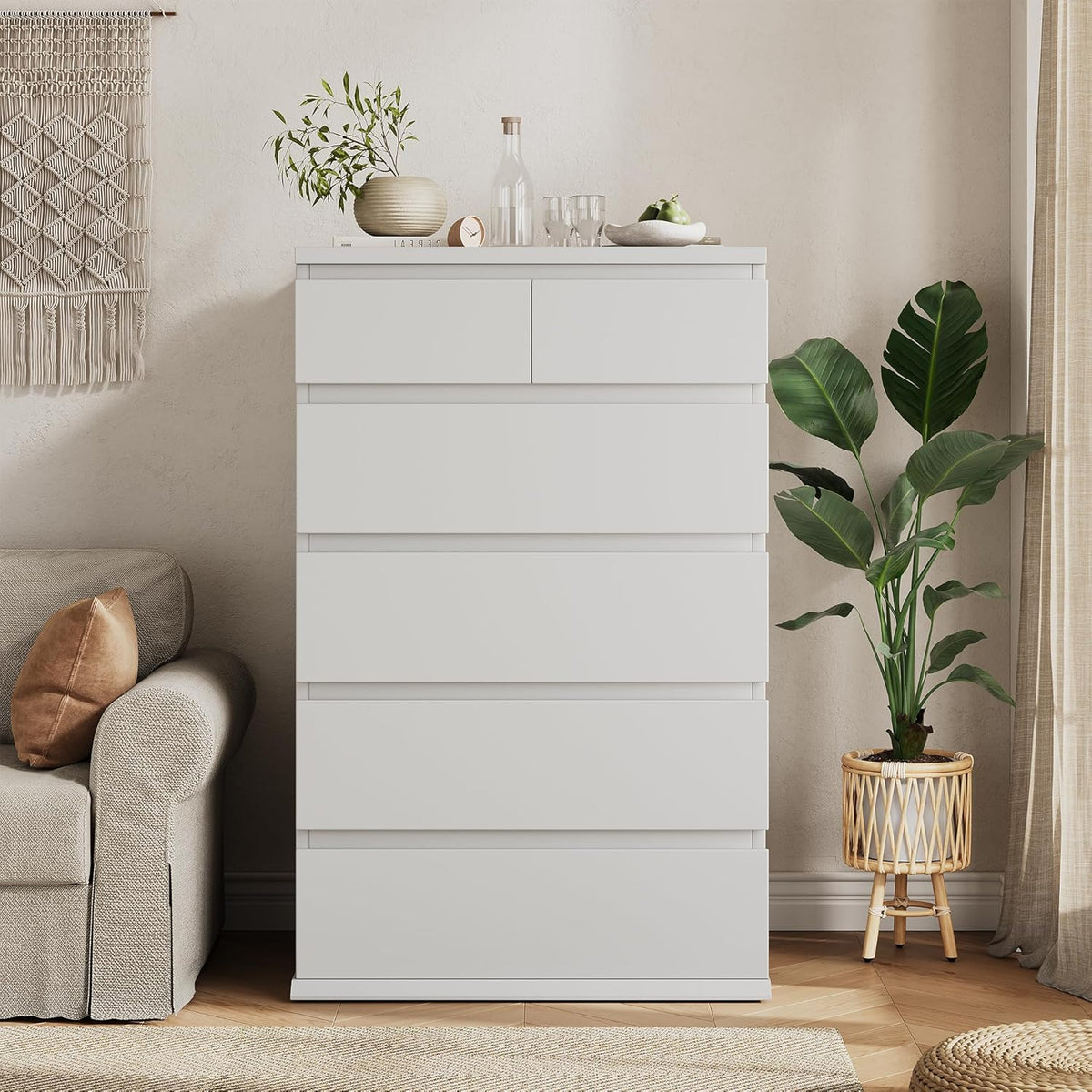 Jocoevol White Tall 6 Drawer Dresser for Bedroom,Dressers & Chests of Drawers with Jewelry Storage,Wood Storage Dresser with Deep Drawers for Living Room Hallway Entryway(40.75" L*23.62" W*15.75")