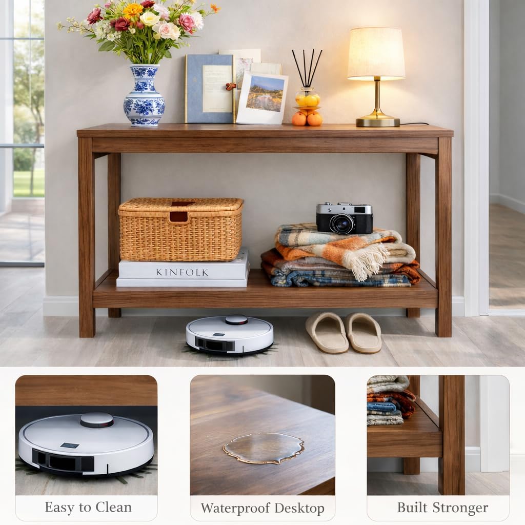 47" Entryway Table, Narrow Console Sofa Table, with Outlets and USB-C Port, Entryway Table with Open Storage, for Living Room, Hallway, Entryway, Foyer, Kitchen Counter, Walnut