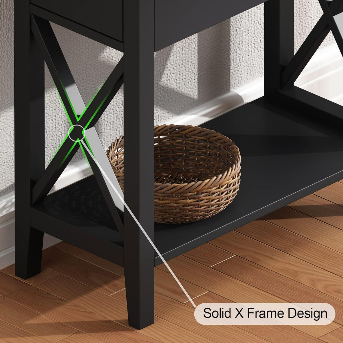 ChooChoo End Table Set of 2, Flip Top Narrow End Table with Drawer, Accent Small Side Table Nightstand for Living Room, Bedroom, and Small Spaces, Blcak