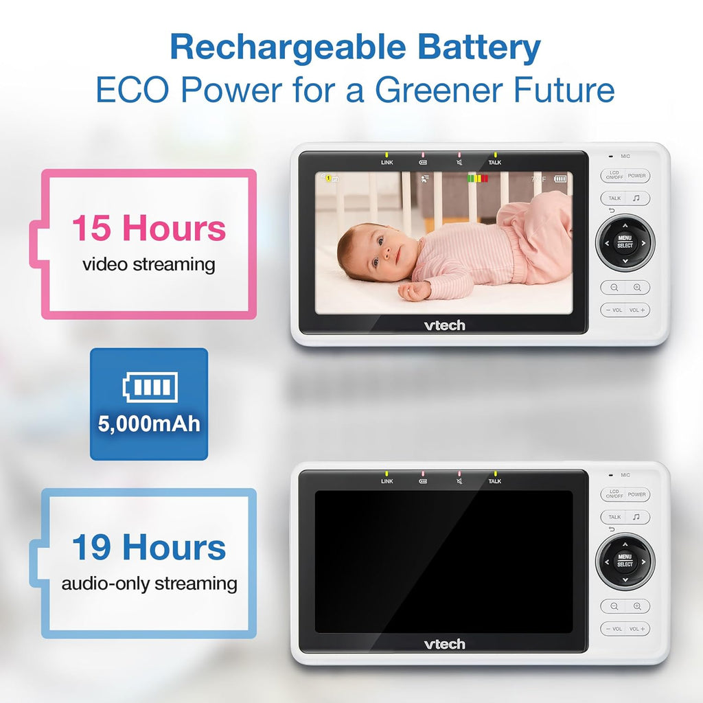 VTech WiFi Baby Monitor with 2 Cameras & 5" HD Split Screen – 1080p Video, Remote Pan Tilt Zoom, Night Vision, Two-Way Talk, Motion Alerts, Free App | VM901-2HD