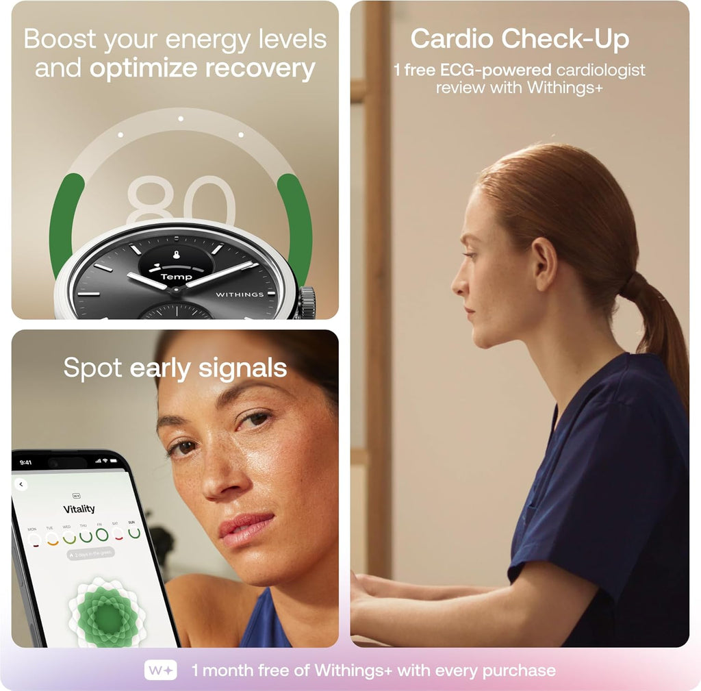 WITHINGS ScanWatch 2 - Hybrid Smart Watch, Heart Rate Monitoring, Fitness Tracker, Cycle Tracker, Sleep Monitoring, GPS Tracker, 30-Day Battery Life, Android & Apple Compatible, HSA/FSA