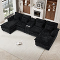 133" Oversized U Shaped Cloud Couch Modular Sectional Couches for Living Room Comfy Chenille Deep Seat Sofa Set with Double Chaise Lounge, Storage Central Console, Cup Holders, USB Port, Dark Black