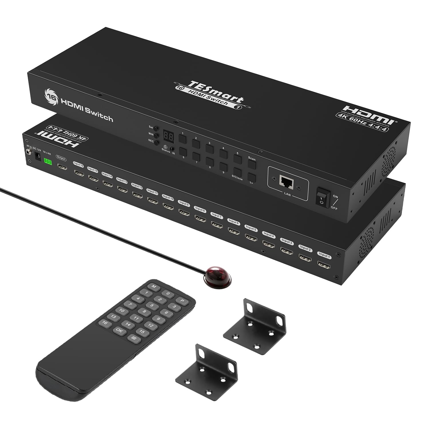 TESmart 16×1 HDMI Switch 16 in 1 Out 4K HDMI Switcher with IR Remote 4K@60hz 16 Port HDMI Switch Box HDCP 2.2,Auto Switch,19-inch Rack-Ears Mount,LAN Port Control,Auto Scan Switch