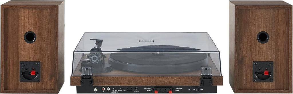 Crosley C62 Bluetooth Vinyl Record Player 120W Speakers, 2-Speed Belt-Drive Turntable, Anti-Skate, Walnut