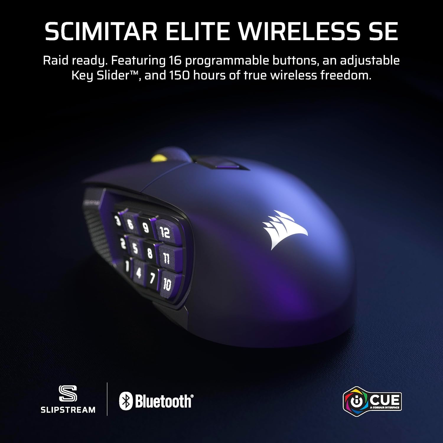 Corsair Scimitar Elite Wireless SE MMO PC Gaming Mouse – 33,000 DPI, 16 Programmable Buttons, Key Slider, Elgato Virtual Stream Deck, 1,000Hz Polling, Up to 150-Hour Battery – Gunmetal